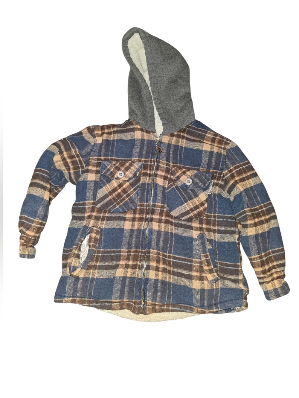 8/2/13.Boys Silver Point Hooded Plaid Puffer Jacket in Blue and Brown